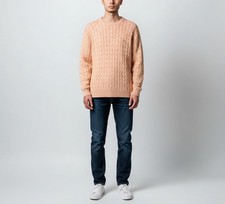 GANT Jumper Men's XL Pale Orange Logo Cable Knit Crew Neck Pullover Pure Cotton