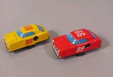 VINTAGE LOT OF 2 RACE CAR TIN WIND UP TOYS 1960s OVERWOUND