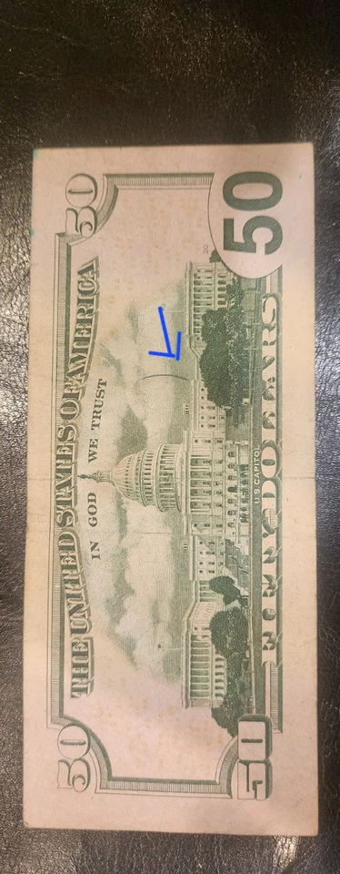 Very Cool Serial Number $50  Bank Note  With Dye Error  - Image 3 of 4