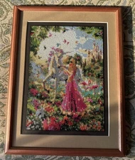 Magical Pixel Hobby Completed Unicorn & Girl Framed & Matted 20”x15”