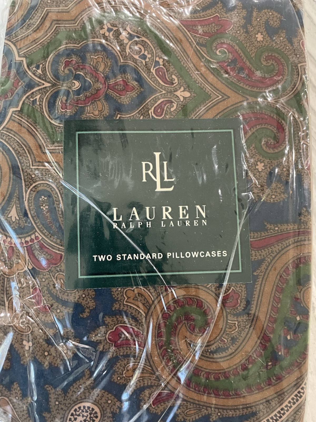 New Vtg Pair Ralph Lauren Brianna Paisley Blue Green 2  Pillowcases NIP thumbnail 2