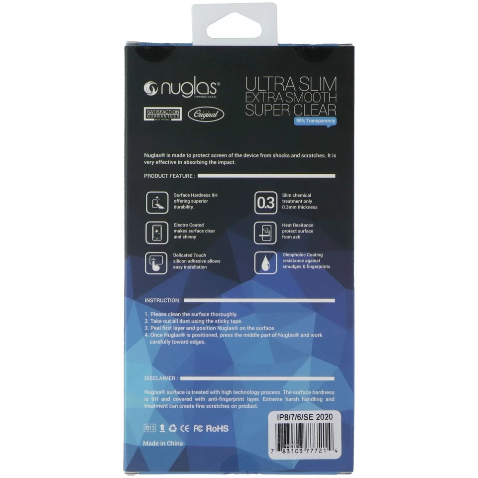 Nuglas Crystal Clear Tempered Glass for Apple iPhone 8/7/6S/6/SE 2020 - clear - Image 2 of 2