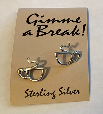 Coffee Cup Earrings, Sterling Silver - Coffee Mug - Tie Tack - Lapel Pin
