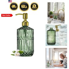 18Oz Green Glass Soap Dispenser with Gold Rust Proof Pump, Refillable Kitchen...