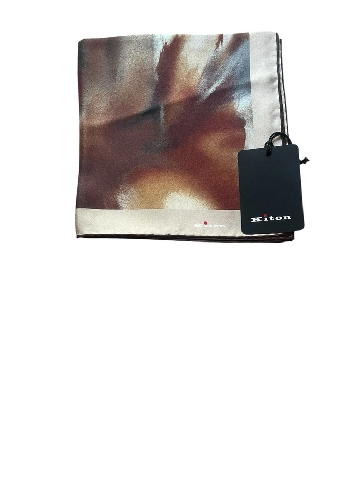 NWT Kiton Pocket Square 100% Silk Beige/brown Pocket Square  15x15 - Image 2 of 4