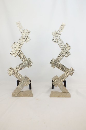 Tom Corbin Bronze Zigzag Zig Zag Andirons Fire Dogs Modern Studio Design