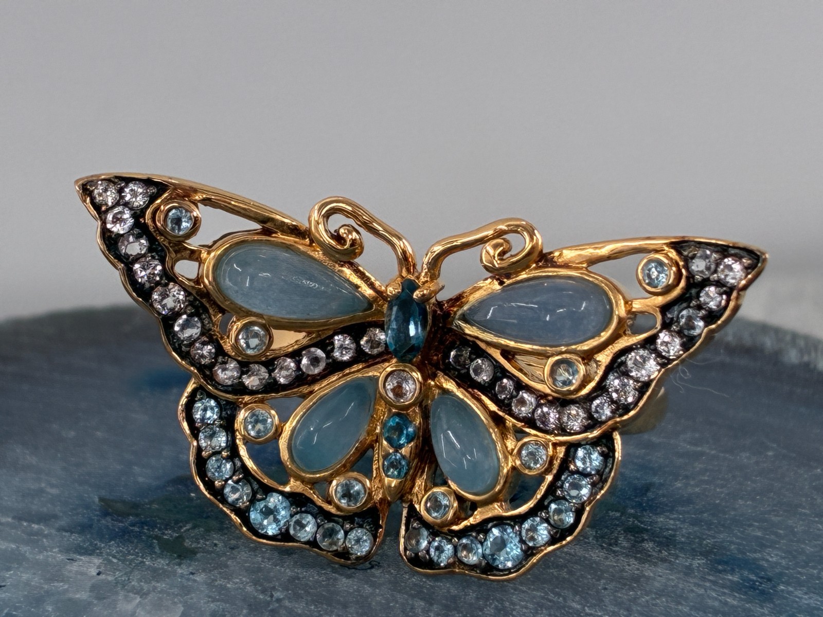 Blue Multi Gemstone Butterfly Statement Ring Ster… - image 2
