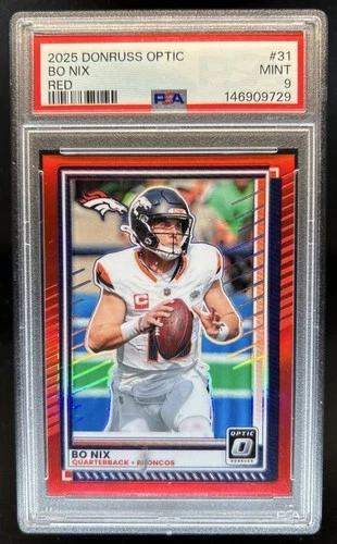 2025 Panini Donruss Optic Bo Nix Red Prizm #/149 Broncos PSA 9
