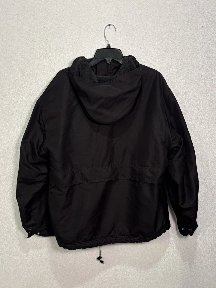 Винтажный 90-х докеры с капюшоном пальто куртка черный шнурок Y2K Gorpcore флис с подкладкой Sz L - Изображение 3 из 4