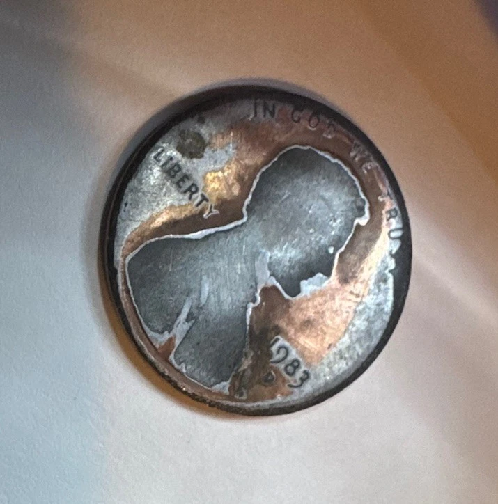 1983 D Wide AM Penny Struck on a Dime Planchet Lamination error Weighs 2.1 Grams - Image 3 of 4