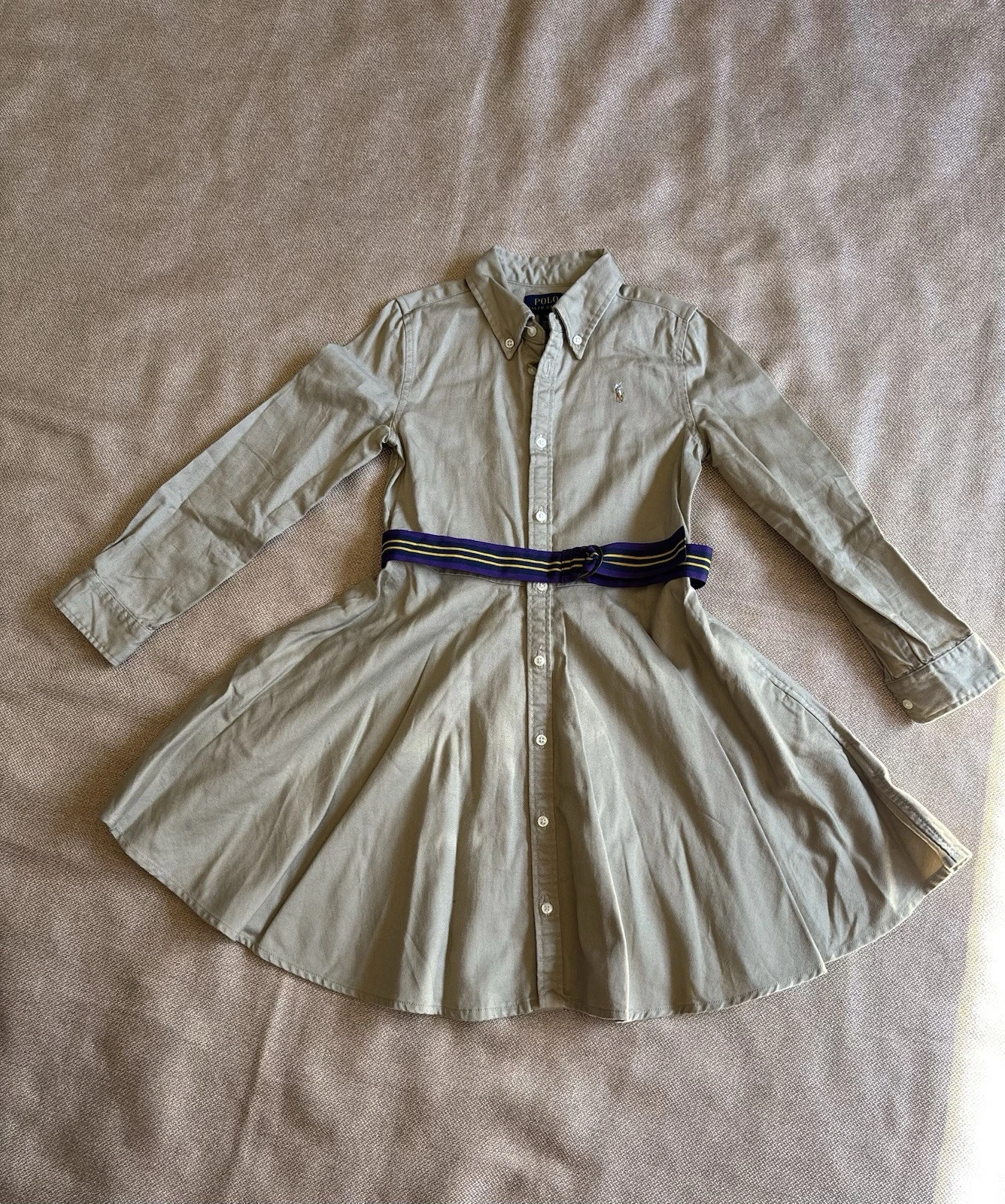 Polo Ralph Lauren Girl’s Belted Cotton Chino Shirt Dress Khaki Clothing Sz 6X