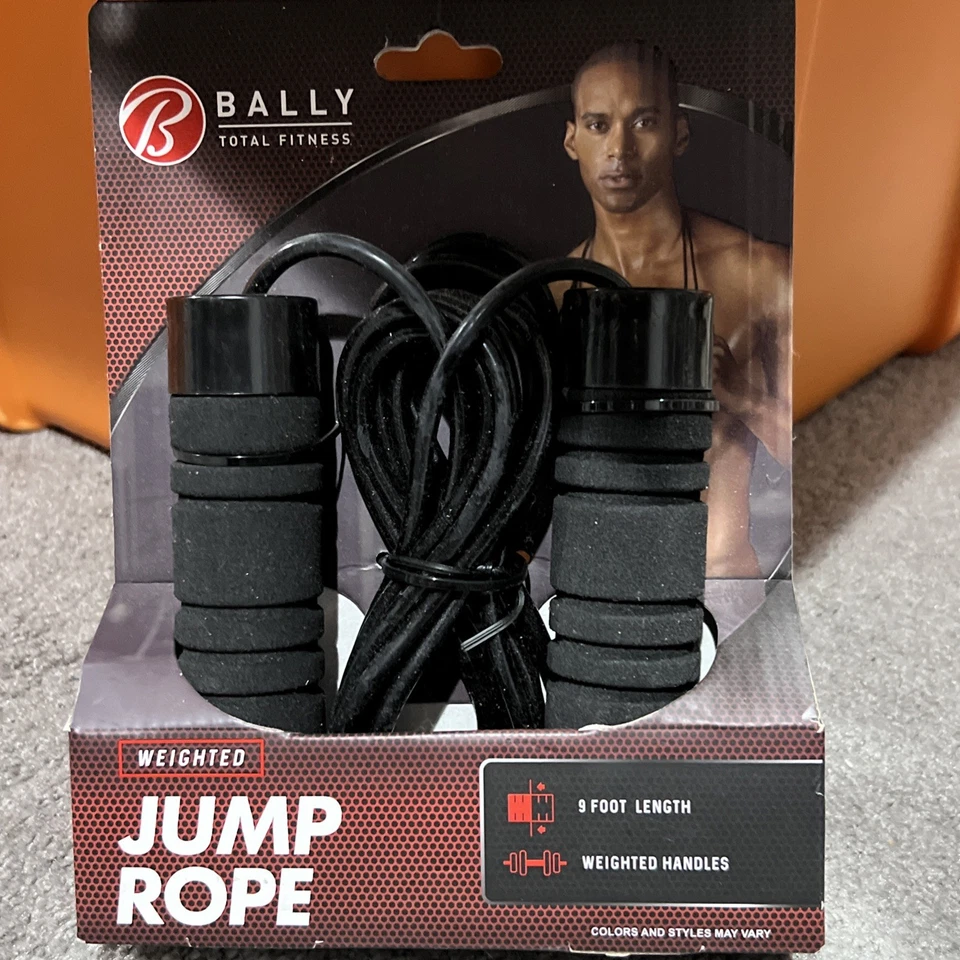 Cuerda de salto Bally Total Fitness con asas ponderadas 9 pies de longitud ajustable negra Foto 2 de 3