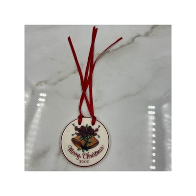 Longaberger Pottery Christmas Ornament 2000 Holiday Bells Red Ribbon Vintage