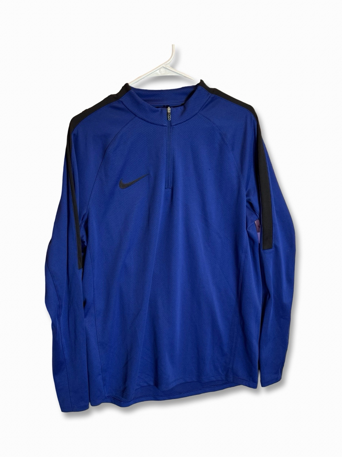 Nike 1/4 Zip Pullover Dri Fit Mens Large Blue Long Sleeve Golf Running Logo