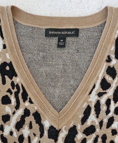 Maglione donna Banana Republic leopardato misto lana merino scollo V taglia media marrone - Foto 4 di 7