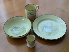 Frühstücksgedeck, Zell-Keramik mit Gänsedekor, Kindergedeck, Geschirr Set