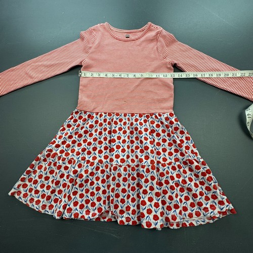 Tea Collection Dress Girls 8 Long Sleeve Red Striped Floral Skirt Cotton Twirl - Picture 6 of 9
