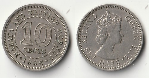 1956 Malaya 10 cents coin