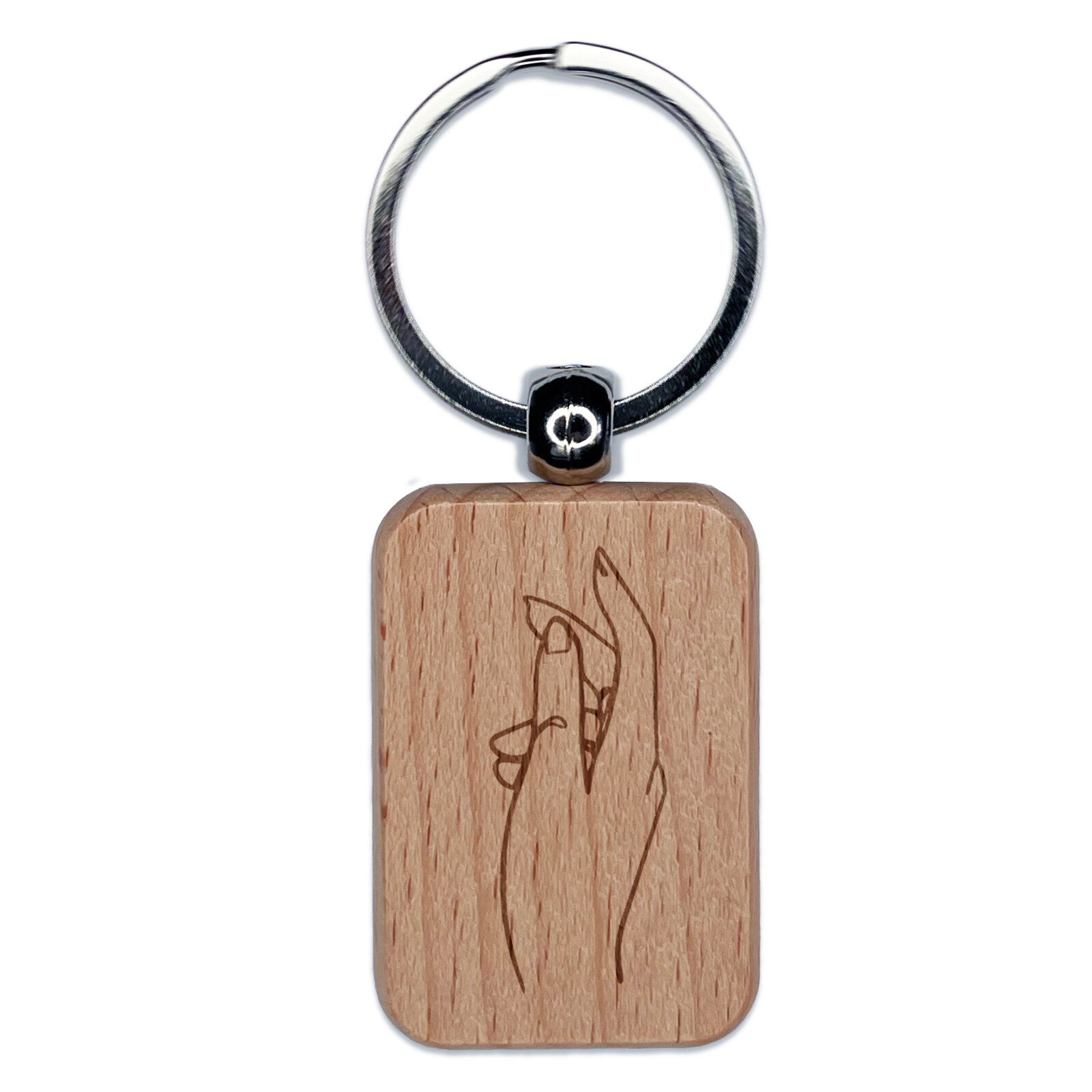 Gentle Open Hand Engraved Wood Rectangle Keychain Tag Charm