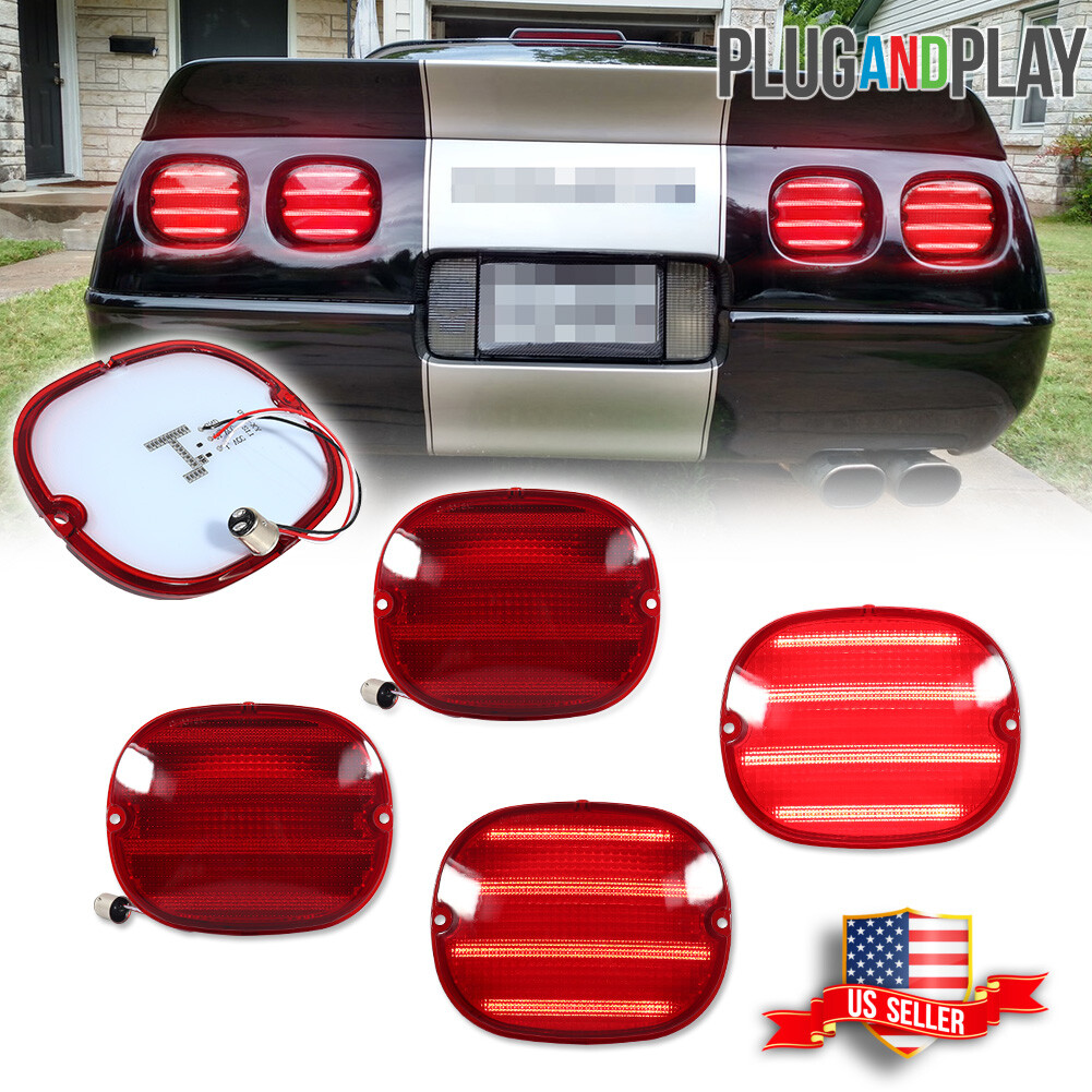 Set/4) Red LED Brake Tail Lights Lenses For 1990-1996 Chevy