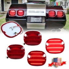 (Set/4) Red LED Brake Tail Lights Lenses For 1990-1996 Chevy Corvette C4 ZR1