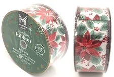 MEMBERS MARK WIRED EDGE RIBBON POINSETTIA 50 YD X 2.5" CHRISTMAS, CRAFT, WEDDING
