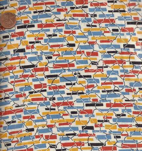 Everything but the Kitchen Sink 1930s reproduction orange blue RJR fabric - Picture 1 of 1