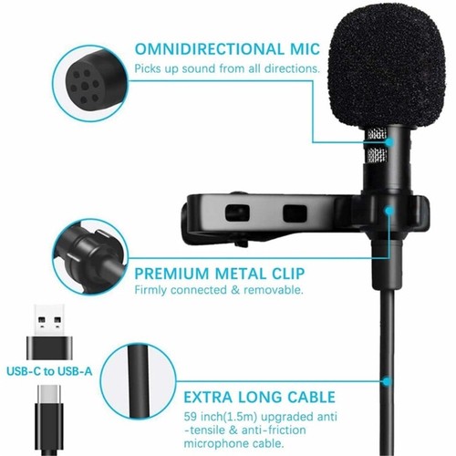 High Sensitivity USB C Lavalier Mic Condenser Microphone 360 Degree Clear Sound - Picture 7 of 8