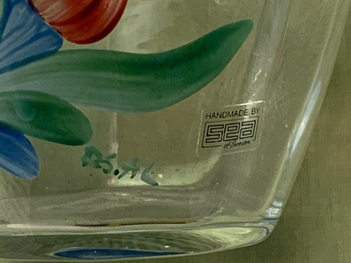 SEA GLASBRUK (KOSTA), SWEDEN --- HAND PAINTED VASE --- RUND STRAND - Picture 3 of 3