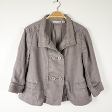 Coldwater Creek 100 Linen Lagenlook Grey Jacket Double Button front Size PMed