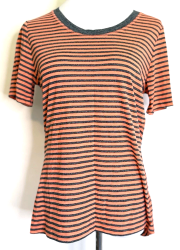 BCG Womans Size XL T Shirt Athletic Crew Neck Gray Coral Stripe Short Sleeve