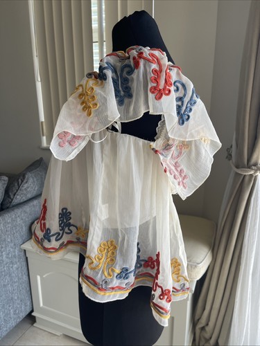 TULAROSA Blusa Top Bordada Transparente Recortada al Hombro S - Imagen 2 de 7