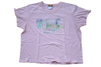 Vintage 90s Cesars Palace Crop Shirt Top Women's Size Large L Short Sleeve Pink