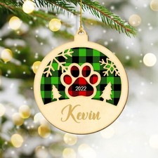 Personalized Wooden Dog Cat Paw Ornament Christmas, Custom Dogs Cat Pet Name Orn