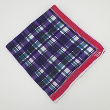 WRK Mens Hot Pink Purple Teal Pale Gray PLAID Linen Pocket Square NWT