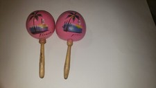 LOT OF 2 VINTAGE MUSICAL MARACAS HAND PAINTED SET GOURD SHAKERS RATTLES Mexico