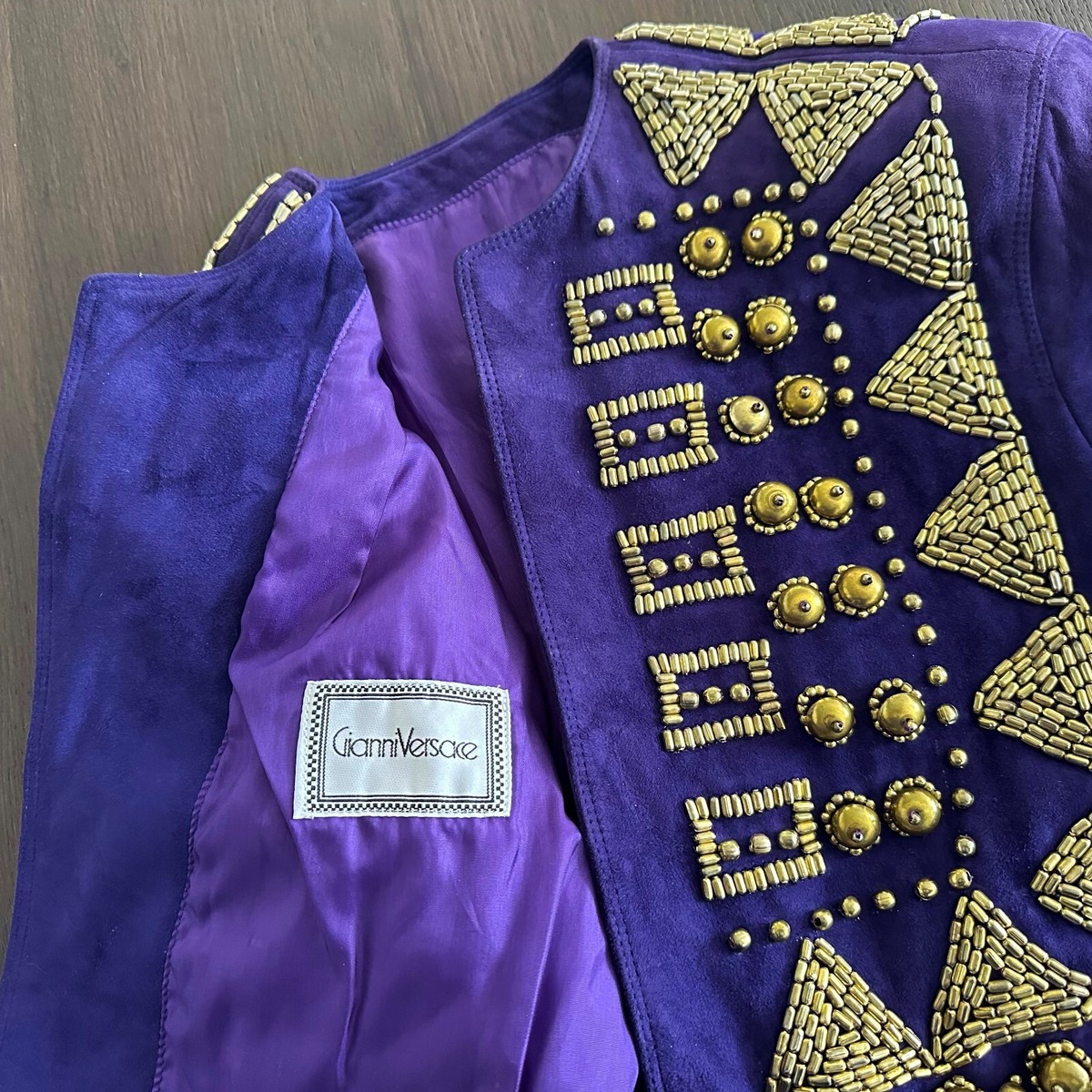 GIANNI VERSACE purple suede jacket w/ metal pieces and bead