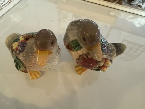 Fitz and Floyd Autumn Splendor Ducks Salt And Pepper Shaker Set Fall Leaves - Picture 7 of 7