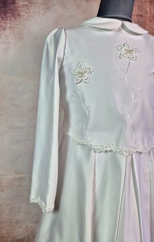 Weise Kommunionkleid langarm Gr. 146 Neu Luxus UVP 229€ elegant bestickt - Bild 7 von 17