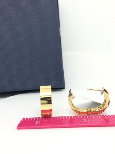 14k Yellow Gold Rubies And Baguette Diamonds Huggie Hoop Earrings - Picture 3 of 4