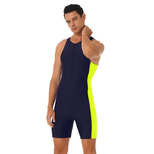 Mens Swimwear One-Piece Surfing Swimsuit Stretchy Racer Back Zipper Jumpsuit - Picture 38 of 72