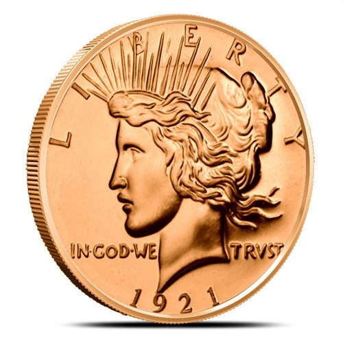 1 oz 999 Peace Dollar 1921 Fine Copper Round coin - 第 1/4 張圖片