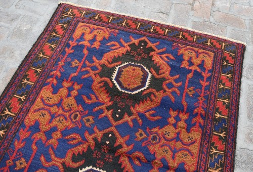 Alfombra Baluchi afgana geométrica azul 4x7 hecha a mano tribal alfombra de lana oriental - Imagen 4 de 11
