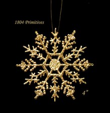 10  Sparkling GOLD Glitter 4" Snowflake Ornaments  Christmas