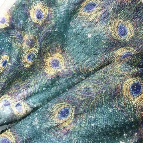 Peacock Feather Mesh Fabric Shiny for Dress Skirt Curtain Sheer Ethic Retro DIY - Picture 3 of 10