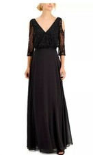 J Kara Embellished Cold-Shoulder Dress Long Gown Black Size 4 MSRP 329$ Handmade