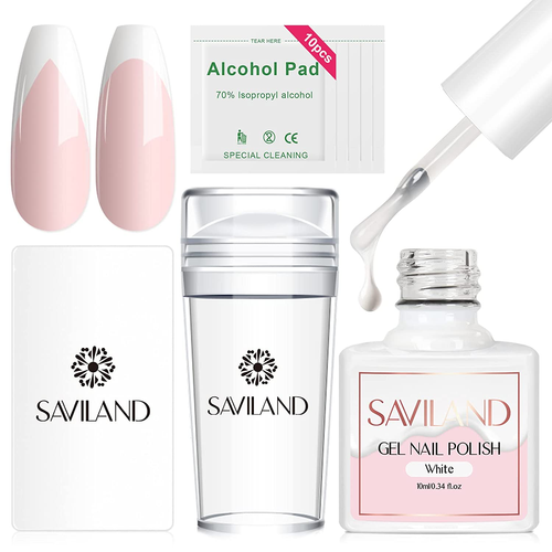 French Manicure Kit: French Tip Nail Stamp with White Gel Nail Polish Set, Jelly - Picture 9 of 12
