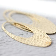 6 Pieces Raw Brass Hammered Oval - No Hole - Charm 48.8x23.7mm (CW-3935C-M-450)