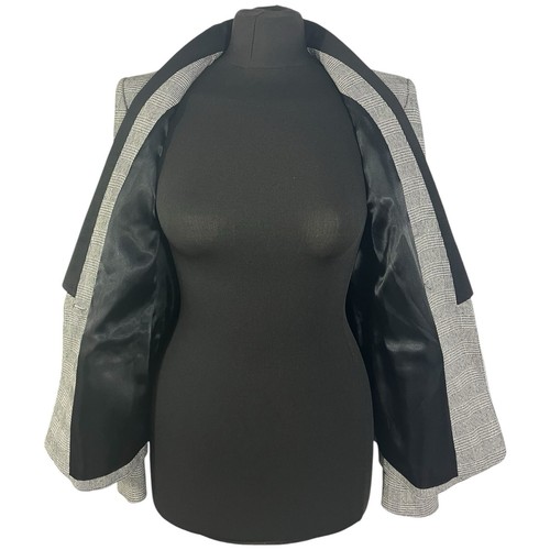 CLAUDIE PIERLOT Jacket Tuxedo Womens Plaid Wool Silk Blend Short Smart Uk 8 - Picture 8 of 11
