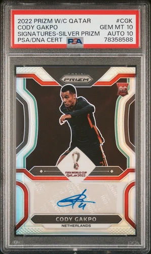 2022 PANINI PRIZM WORLD CUP SIGNATURES CODY GAKPO SILVER #CGK PSA Auto 10/PSA 10